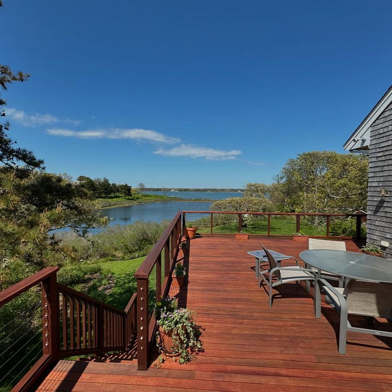 a deck overlooking a lake